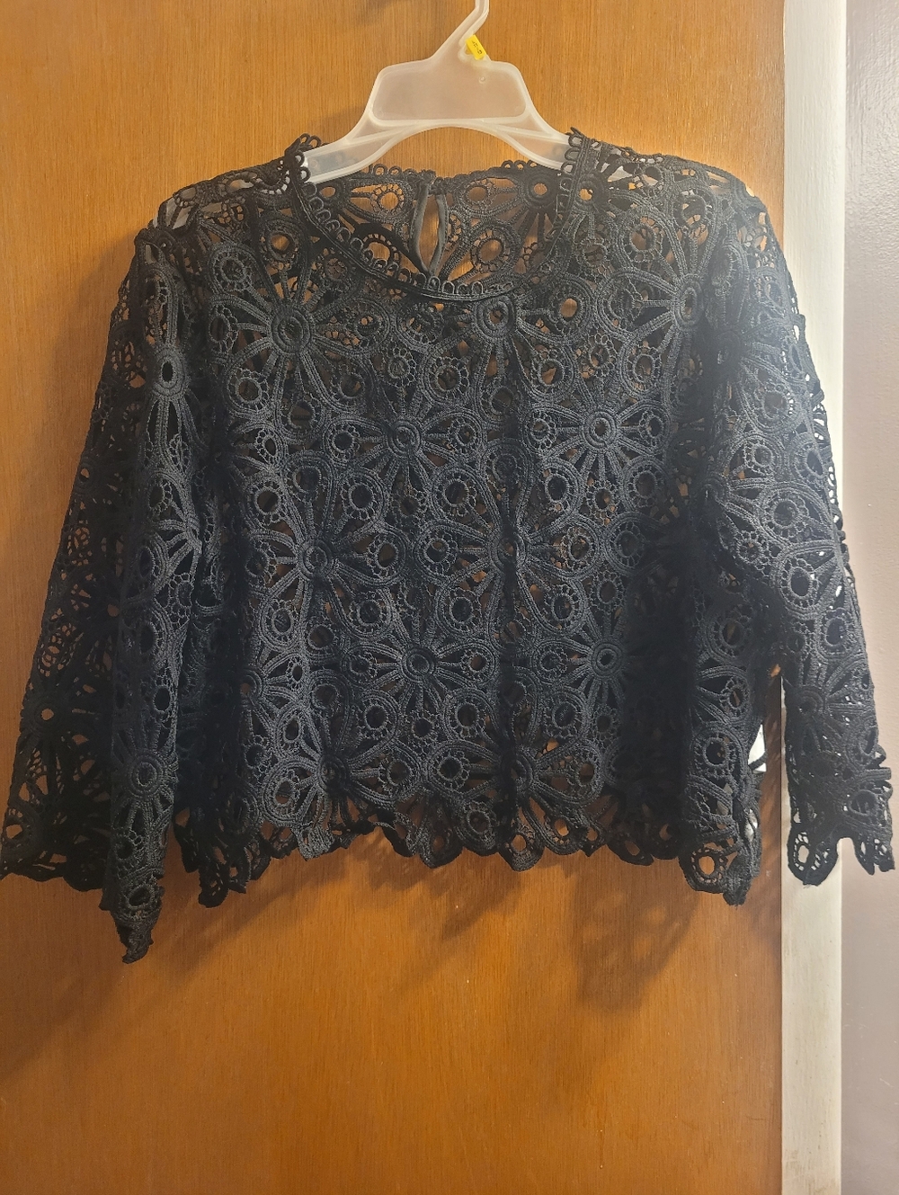 Shein Black Lace Crochet Long-Sleeve Women's Top And Short Set